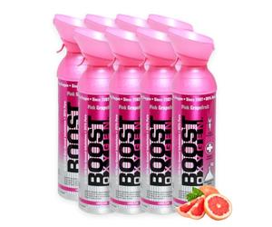 Boost Oxygen - Botella de Oxígeno Portátil - Lata de Oxigeno 95% Puro y Natural - Concentración, Recuperación, Energía, Estado de Ánimo, Grande - 72L,8x9L (8x Envases- 1200 Inhalaciones) - Pomelo Rosa