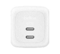 Belkin SmartProtect Cargador USB C de 2 Puertos de 67W, Enchufe USB C GAN Doble, Carga Rápida para MacBook, iPhone 17, iPad Pro, Chromebook, Samsung Galaxy S25 Ultra, Pixel 10, etc. - Blanco