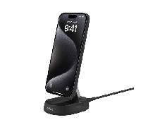 Belkin BoostCharge Pro Cargador Inalámbrico Qi2 compatible con MagSafe, Soporte de Carga Magnético rápido convertible de 15W, para Apple iPhone 17, Air, Pixelsnap, AirPods, Adaptador de 20W - Negro