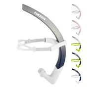 BOOSTEADY Tubo Natacion Frontal de Gran Diámetro: Accesorios Piscina Snorkel Adulto con Sangle Ajustable Hombre/Mujer, Natacion Accesorios Tubo Snorkel con Boquilla Silicona y Drenaje-Azul Plata