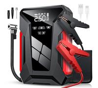 Booster Batería de coche 1200 A, 10000 mAh Compresor de aire multifuncional 4 en 1,Arrancador de batería de coche portátil,Pinzas inteligentes de 12 V con pantalla, luz LED (A)