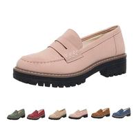Bootara Loafers Women,Women's Plus Size Casual Retro Suede Loafers,with Chunky Heel Platform,Comfortable Slip on Work (Pink,38)