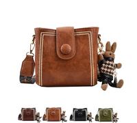 Bootara Women's Vintage Bunny Charm Bucket Bag, Fashion Shoulder Crossbody Bags, Spacious Travel Tote(Brown)