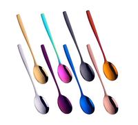 BOOTLION Cucharas redondas de metal, cucharas de sopa coreanas de mango largo reutilizables de acero inoxidable de 8 pulgadas, juego de cucharas de desierto de mesa de 8 colores