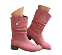 Boots 1119 - Botas medianas de pantorrilla para mujer, de ante y pantorrilla media, moda e informal, color naranja, tacón grueso, punta puntiaguda, tacón bajo, botas de agua, Rosa., 36 EU