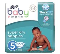 Boots Baby Super Dry Maxi Pañales tamaño 5 27s, 0% perfume/loción o fragancia, súper absorción, cintas resellables