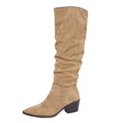 Boots De Tacón Altas Moda Casual Otoño Invierno Clásico Elegante Botin Caliente Boots Cremallera Vintage Fiesta Zapatos Botas De Invierno Cálidas Caña Ancha Estrecha Planas De Ante Bajo Invierno