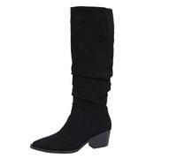 Boots De Tacón Altas Moda Casual Otoño Invierno Clásico Elegante Botin Caliente Boots Cremallera Vintage Fiesta Zapatos Botas De Invierno Cálidas Caña Ancha Estrecha Planas De Ante Bajo Invierno
