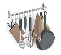 Booxihome Estante para utensilios de pared de acero inoxidable con 12 ganchos extraíbles, organizador para utensilios de cocina de 50 cm