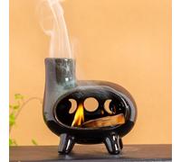 BOOXMIMI Quemador de Palo Santo Cerámico Artesanal con Soporte y Patas - Porta Incienso para Salvia Blanca, Conos | Diseño Seguro Único, Fácil Limpieza