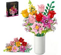 Booyuer Kit Construcción Flores, 11 Ramos Flowers Incluir Rosa Eterna Decorativa Flor Artificial, Regalo para Navidad Niños Ella o Él San Valentín Día de la Madre para Adultos