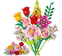 Booyuer Kit Construcción Ramo de Flores, 11 Flowers Decorativas Artificiales con 5 Rosas, 765 Piezas, Regalo Mujer Día de la Madre Niño Cumpleaños Navidad San Valentín para Él o Ella