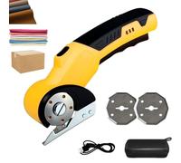 BOOZXCV Tijeras eléctricas inalámbricas con Bloqueo de Seguridad y luz LED, Cortador de Tela Recargable, Cortador de Cajas eléctrico portátil con 2 Cuchillas para cartón, Cajas, Cuero (Yellow)