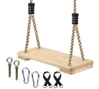 BOPEUY Columpio de Madera, Columpio Madera con Cuerda de cáñamo Ajustable, Columpios Jardin Exterior, Swing de Maderas Niño Adulto Asiento Colgante Swing Outdoor para Interior e Exterior, hasta 200kg