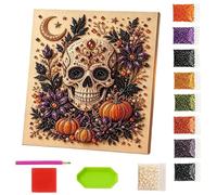 BOPIES 3D Pearl Mosaic Craft Set, Halloween Pumpkin Black Cats Wreath Diamond Painting Kit Autumn Ghost Moon Gem Art For Wall Home Decor Fall Thanksgiving Gift（9.84″ × 9.84″）(E)