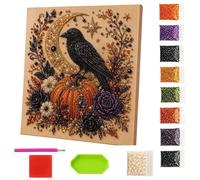 BOPIES 3D Pearl Mosaic Craft Set, Halloween Pumpkin Black Cats Wreath Diamond Painting Kit Autumn Ghost Moon Gem Art For Wall Home Decor Fall Thanksgiving Gift（9.84″ × 9.84″）(F)