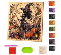 BOPIES 3D Pearl Mosaic Craft Set, Halloween Pumpkin Black Cats Wreath Diamond Painting Kit Autumn Ghost Moon Gem Art For Wall Home Decor Fall Thanksgiving Gift（9.84″ × 9.84″）(D)