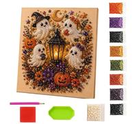 BOPIES 3D Pearl Mosaic Craft Set, Halloween Pumpkin Black Cats Wreath Diamond Painting Kit Autumn Ghost Moon Gem Art For Wall Home Decor Fall Thanksgiving Gift（9.84″ × 9.84″）(A)