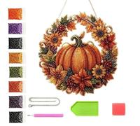 BOPIES Halloween 3D Pearl Mosaic Craft Set, Witch Cat Diamond Painting Wreath With Hanging Chain Autumn Gem Art For Wall Door Window Decor Fall Thanksgiving Gift(9.84 In × 9.84 In)(C)