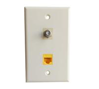 BOPLAT Placa de pared coaxial de Ethernet CAT6 de una sola banda, almendra, placa de cubierta coaxial CAT 6 RJ45 hembra a hembra para cables de red CAT6/CAT5e y TV por cable