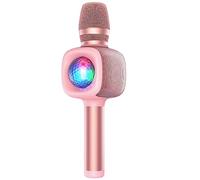Bopmen Micrófono inalámbrico Karaoke, Micrófono Bluetooth Karaoke para niños y adultos, Micro Karaoke portátil 4 en 1 con bola de disco LED para fiesta KTV en casa, fiesta de cumpleaños (oro rosa)