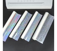 BOPP - Juego de 4 películas holográficas prerevestidas de 8.6 x 196.8 pulgadas T 1 mil, transparente, impermeable, a prueba de arañazos, rollo de película de laminación térmica compatible con