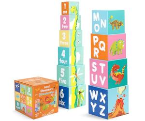 boppi Bloques apilables para bebés con Letras y números, Cubos Montessori para niños pequeños, Juguetes de Aprendizaje Preescolar - Dinosaurios