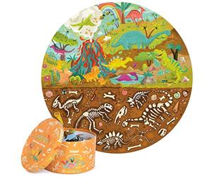 boppi puzle Circular de Dinosaurios Hecho de cartón 100% Reciclado, fósiles de tiranosaurio, estegosaurio y tricerátops, para niños de 3, 4, 5, 6, 7 y 8 años, 58 cm de diámetro