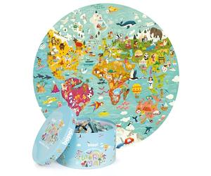 boppi puzle para niños Circular del mapamundi Hecho de cartón 100% Reciclado de 150 Piezas con Animales, para niños de 3, 4, 5, 6, 7 y 8 años, 58 cm de diámetro