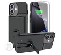 BOPPS Funda con batería para iPhone 16 Plus con soporte invisible, potente 8500 mAh, portátil, recargable, funda de carga extendida para 16 Plus, color negro