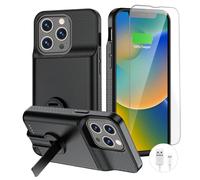 BOPPS Funda de carga de batería para iPhone 13 Pro Max/14 Pro Max/14 Plus【con soporte y Carplay】 8000 mAh, portátil, recargable, fuerte, funda de carga extendida para iPhone, color negro