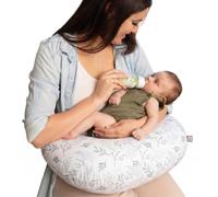Boppy Almohada de Lactancia - Hojas Suaves Grises - Almohada más Grande, Firme y de más Apoyo para Lactancia Materna y alimentación con biberón - Relleno más Firme, Mayor elevación, área más Grande