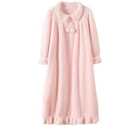 BoQari Camisón de franela de manga larga para mujeres y niñas, talla grande, camisón de invierno cálido de forro polar para mujer, manga larga, rosa, XXL