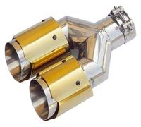 Boquilla de Escape Decorativa Dorada de Dos Niveles de Acero Inoxidable, Universal, Brillante, con Forma de Y y Doble Salida (Igualdad de Entrada 51-Salida 89)