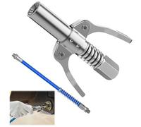 Boquilla de Grasa de Alta Presión con Mangueras Flexibles de 30cm - Adaptador para Engrasadora Manual, Boquilla Engrasadora - Compatible con M6-M14 Boquillas de Engrase, Mango único, plateado (A)