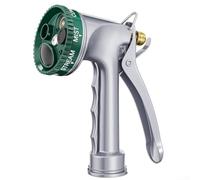 Boquilla de manguera de jardín ajustable fabricada con metal sólido con agarre antideslizante y cinco opciones de suministro de agua