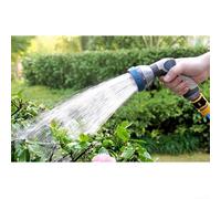 Boquilla de manguera de jardín diseñada para roscas de 3/4 pulgadas con 8 opciones de pulverización, incluyendo niebla de cobertura completa y chorro concentrado