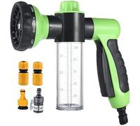 Boquilla de Manguera de jardín-Pistola de Agua de Espuma Multifuncional-8 Patrones Ajustables, dispensador de jabón Integrado, Ahorro de Agua-Ideal para Lavado de Coche, Lavado de Mascotas (Verde)