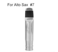 Boquilla de metal para saxofón con ligadura y tapa, accesorio profesional de instrumentos de viento de latón, para saxo alto soprano tenor, tamaños 6, 7, 8, 9, acabado plateado (tamaño alto 7)