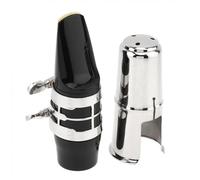 Boquilla De Saxofón Alto BE Flor Tallada Ligadura Chapada En Oro Tapa De Latón Boca De Saxofón De Baquelita Tornillos Dobles Dorados Y Plateados Partes del saxofón(Silver)