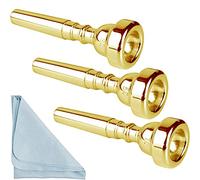 Boquilla de trompeta dorada 7C 5C 3C con paño de limpieza de caja, compatible con instrumentos musicales Yamaha Bach Conn King para principiantes y jugadores profesionales, paquete de 3