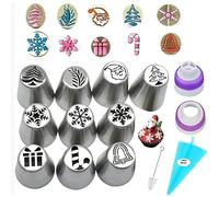 Boquilla Juego de 14 boquillas for glaseado de pasteles navideños con 10 boquillas, 2 acopladores, 1 manga pastelera y un pincel for decorar cupcakes. Repostería decorar