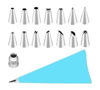 Boquilla Juego de 16 boquillas for repostería, 14 boquillas de acero inoxidable + 1 manga pastelera + 1 conector for decorar tartas tú mismo. Repostería decorar(Blu)