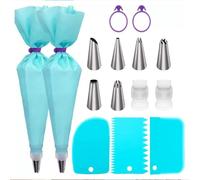 Boquilla Juego de mangas pasteleras y boquillas, kit for decorar pasteles con 2 mangas pasteleras de silicona, 6 boquillas, 3 raspadores, 2 acopladores y 2 bridas. Repostería decorar(Blu)