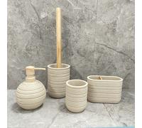 Boquilla para impresión por transferencia de agua, vaso con de botella para emulsión de beige, portal cepillos de dientes, cepillo para inodoro con mango de madera, juego de baño de 4 piezas