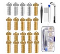 Boquilla para impresora 3D 0,4 mm piezas de extrusora de latón para Volcano Anycubic Vyper Kobra Max Artillery Phaetus Rapido Kobra 2... (kit de 20 piezas de acero inoxidable + latón tamaño 0,4 mm)