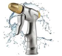 Boquilla para manguera de jardín, pistola rociadora 100% de metal resistente con boquilla de latón completa