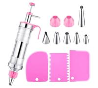 boquillas Juego de jeringas for decorar postres, kit de manga pastelera de acero inoxidable, contiene 1 pistola de manga 6 boquillas y 2 convertidores. manga pastelera(Rose)