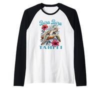 Bora Bora Tahití Polinesia Francesa Tortuga Marina E Hibisco Camiseta Manga Raglan