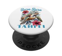 Bora Bora Tahití Polinesia Francesa Tortuga Marina E Hibisco PopSockets PopGrip Adhesivo